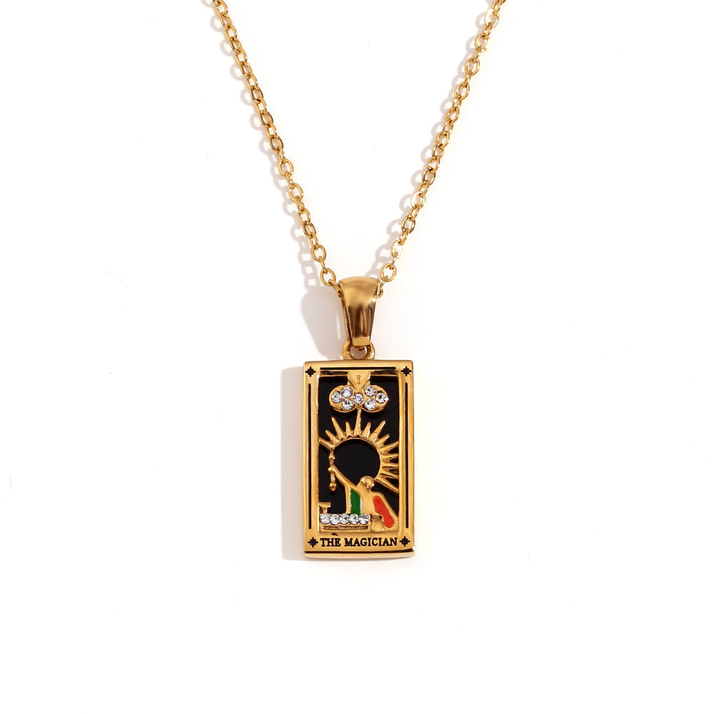 Simple Style Human Sun Moon Stainless Steel Arylic Plating Inlay Rhinestones 18k Gold Plated Pendant Necklace