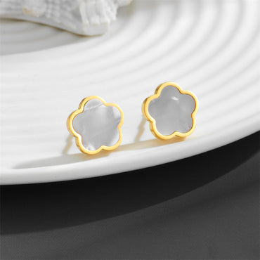 1 Pair Simple Style Flower Plating Inlay Stainless Steel Titanium Steel Shell Gold Plated Silver Plated Ear Studs