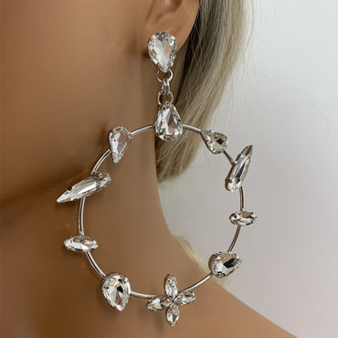 Wholesale Jewelry Hip-hop Classic Style Circle Solid Color Alloy Rhinestones Silver Plated Plating Inlay Hoop Earrings