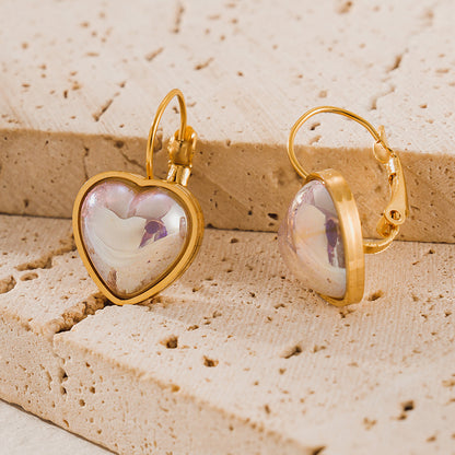 1 Pair Simple Style Heart Shape Plating Inlay Stainless Steel Fritillary Gold Plated Ear Studs