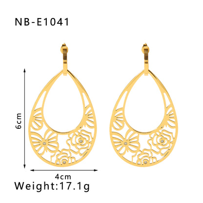 1 Pair Retro Exaggerated Flower Butterfly Plating Inlay Stainless Steel Rhinestones 18k Gold Plated Drop Earrings