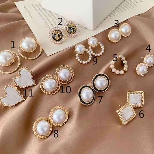 Lady Round Artificial Pearl Alloy Plating Inlay Artificial Gemstones Women's Ear Studs