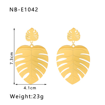 1 Pair Retro Exaggerated Leaves Plating Hollow Out Stainless Steel 18k Gold Plated Drop Earrings