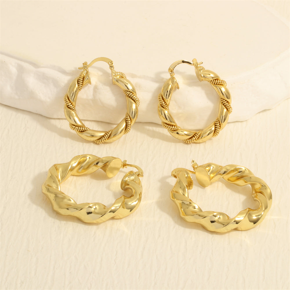 1 Pair Retro Simple Style Twist Plating Copper 18k Gold Plated Hoop Earrings