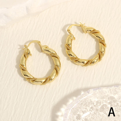 1 Pair Retro Simple Style Twist Plating Copper 18k Gold Plated Hoop Earrings