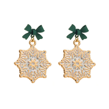 1 Pair Elegant Streetwear Bow Knot Snowflake Enamel Alloy Gold Plated Drop Earrings