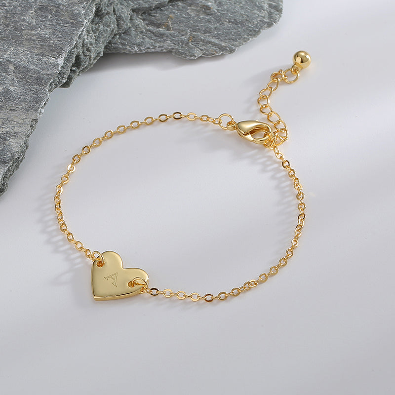 Basic Heart Shape Copper Plating 18k Gold Plated Bracelets