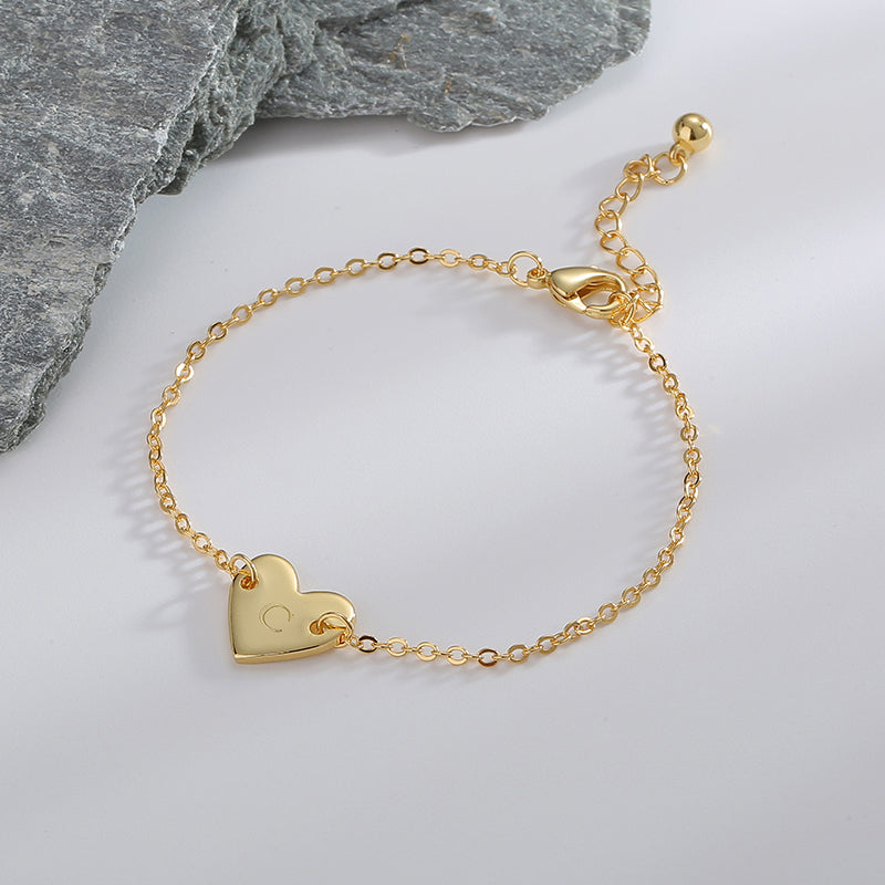 Basic Heart Shape Copper Plating 18k Gold Plated Bracelets