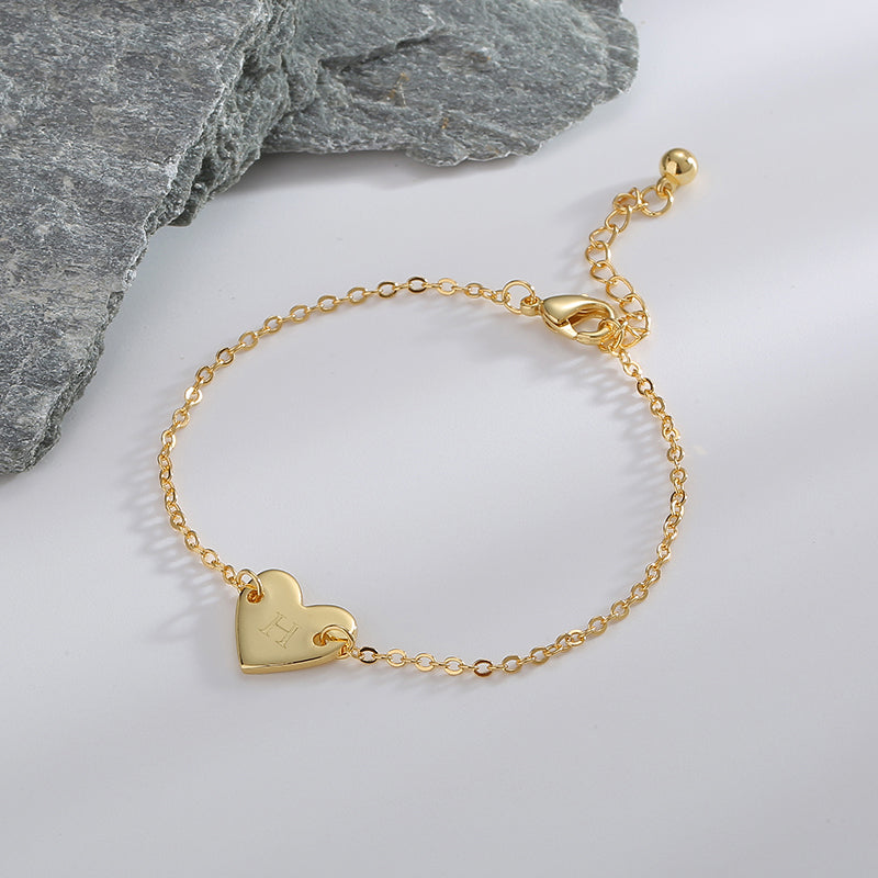 Basic Heart Shape Copper Plating 18k Gold Plated Bracelets