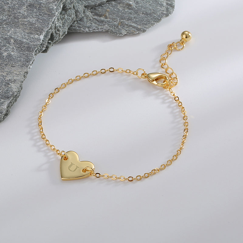 Basic Heart Shape Copper Plating 18k Gold Plated Bracelets