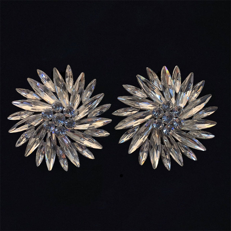 1 Pair Ig Style Vintage Style Sunflower Plating Inlay Alloy Rhinestones Silver Plated Ear Studs