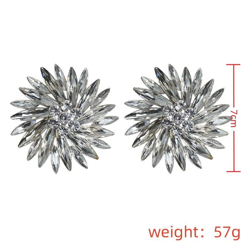 1 Pair Ig Style Vintage Style Sunflower Plating Inlay Alloy Rhinestones Silver Plated Ear Studs