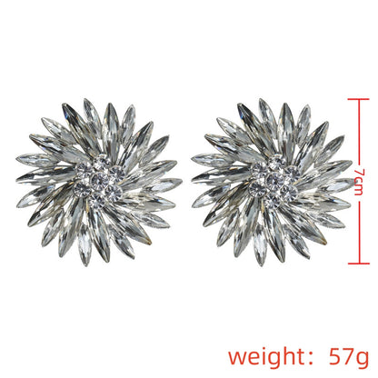 1 Pair Ig Style Vintage Style Sunflower Plating Inlay Alloy Rhinestones Silver Plated Ear Studs