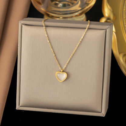 304 Stainless Steel 18K Gold Plated Simple Style Plating Inlay U Shape Heart Shape Acrylic Artificial Rhinestones Plastic Pendant Necklace