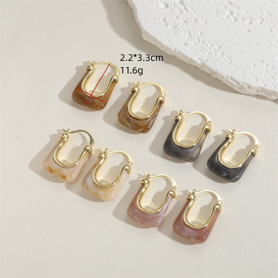 1 Pair Classic Style Color Block Copper Resin 14k Gold Plated Earrings