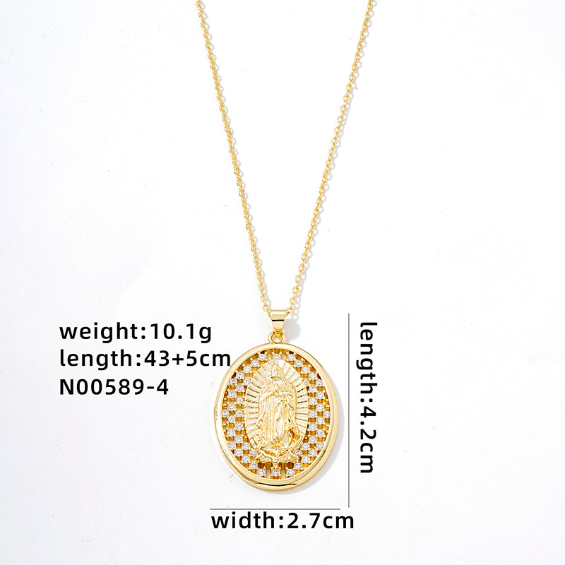 Vintage Style Oval Statue Copper Plating Inlay Zircon Pendant Necklace