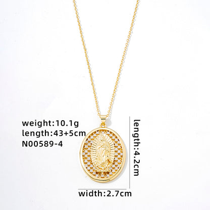 Vintage Style Oval Statue Copper Plating Inlay Zircon Pendant Necklace