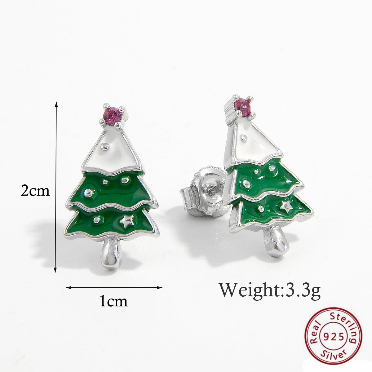 1 Pair Cute Christmas Basic Christmas Tree Plating Inlay Sterling Silver Zircon White Gold Plated Rhodium Plated Ear Studs