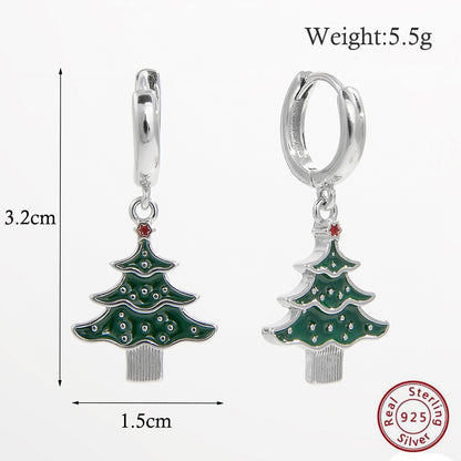 1 Pair Cute Christmas Basic Christmas Tree Plating Inlay Sterling Silver Zircon White Gold Plated Rhodium Plated Ear Studs