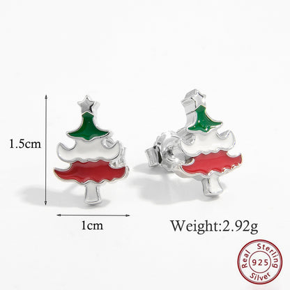 1 Pair Cute Christmas Basic Christmas Tree Plating Inlay Sterling Silver Zircon White Gold Plated Rhodium Plated Ear Studs