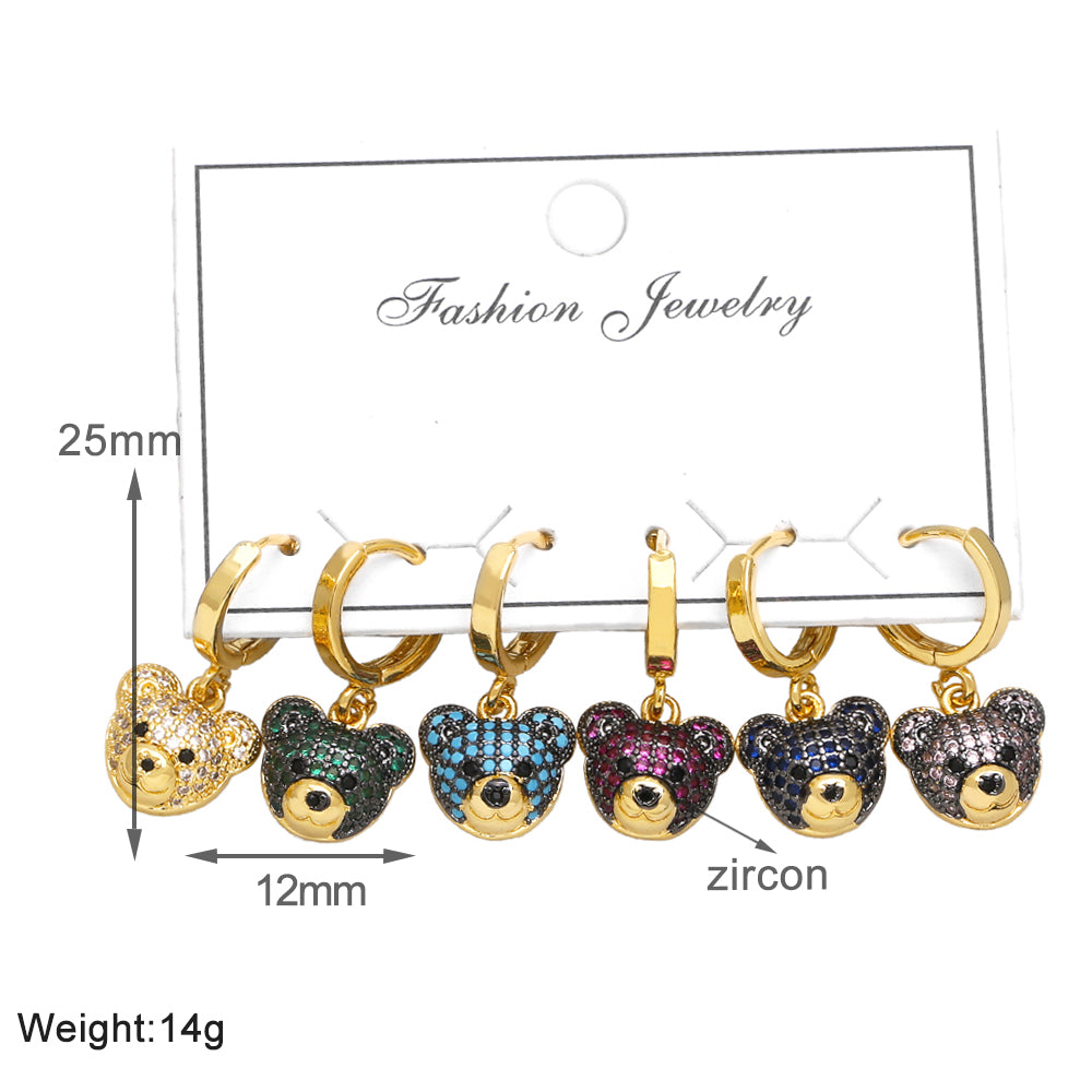 1 Set Cute Modern Style Simple Style Bear Plating Inlay Copper Zircon 18k Gold Plated Drop Earrings