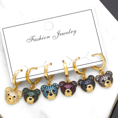 1 Set Cute Modern Style Simple Style Bear Plating Inlay Copper Zircon 18k Gold Plated Drop Earrings