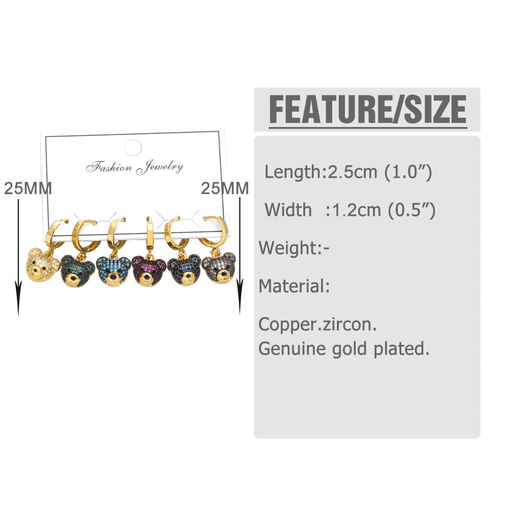 1 Set Cute Modern Style Simple Style Bear Plating Inlay Copper Zircon 18k Gold Plated Drop Earrings