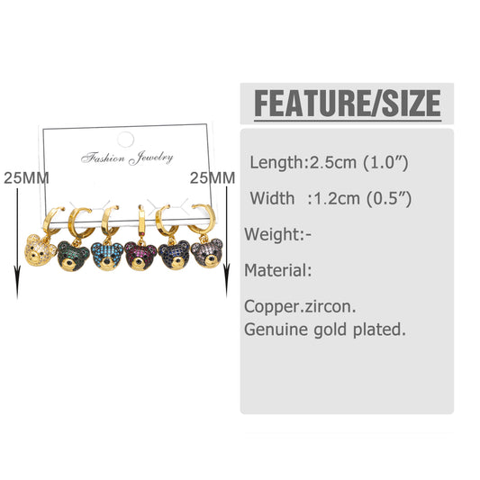 1 Set Cute Modern Style Simple Style Bear Plating Inlay Copper Zircon 18k Gold Plated Drop Earrings