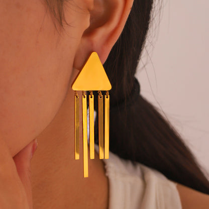 1 Pair Retro French Style Triangle Geometric Tassel Plating Stainless Steel 18k Gold Plated Drop Earrings