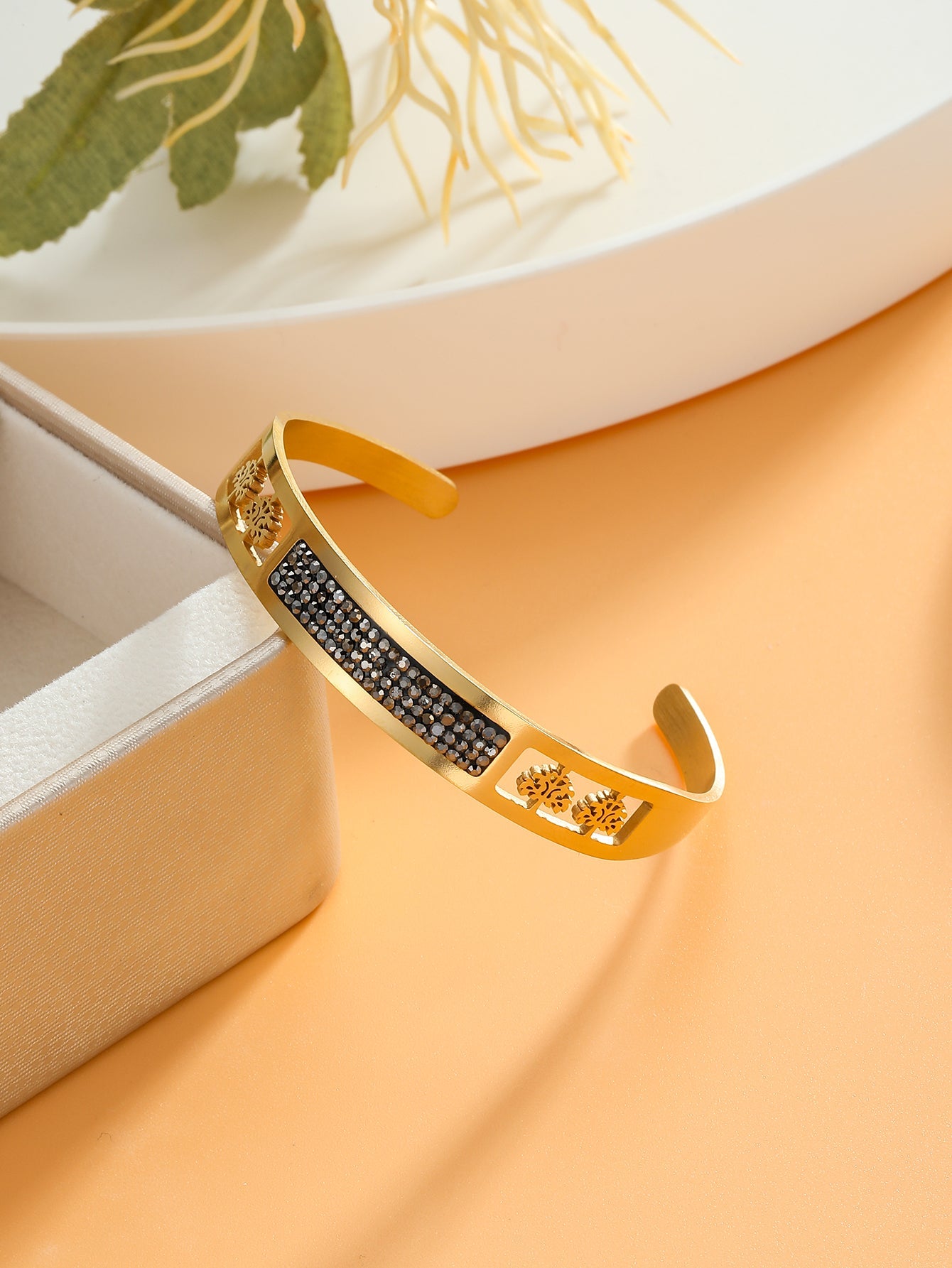 Simple Style Classic Style Color Block Stainless Steel Plating Inlay Zircon 18k Gold Plated Bangle