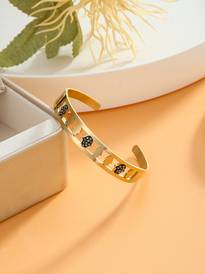 Retro Color Block Stainless Steel Plating Inlay Zircon 18k Gold Plated Bangle