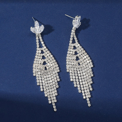 1 Pair Simple Style Solid Color Tassel Plating Inlay Alloy Rhinestones Silver Plated Drop Earrings