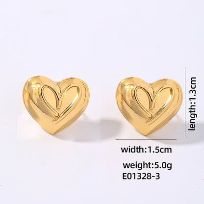 1 Pair Retro Simple Style Geometric Heart Shape Plating Copper Ear Studs