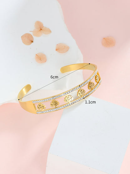 Simple Style Classic Style Solid Color Stainless Steel Plating Inlay Zircon 18k Gold Plated Bangle