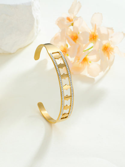Simple Style Classic Style Palm Stainless Steel Plating Inlay Zircon 18k Gold Plated Bangle