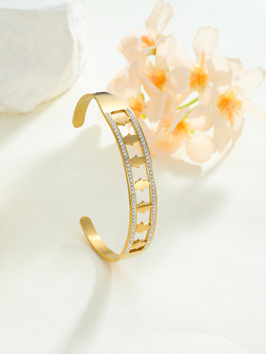 Simple Style Classic Style Palm Stainless Steel Plating Inlay Zircon 18k Gold Plated Bangle