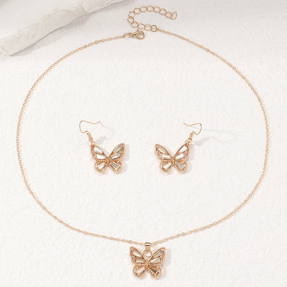 Vintage Style Butterfly Alloy Plating Hollow Out Inlay Rhinestones Gold Plated Silver Plated Women's Jewelry Set