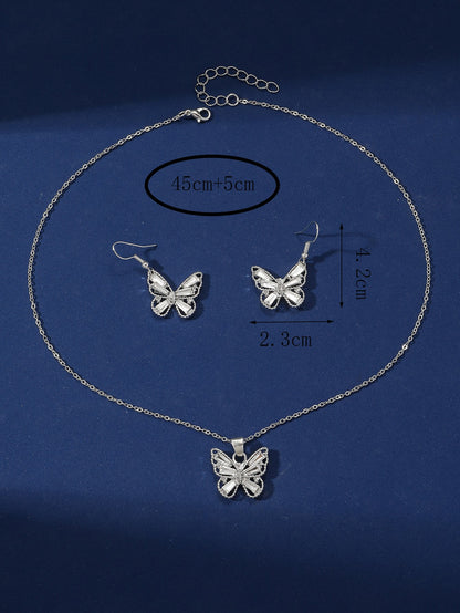 Vintage Style Butterfly Alloy Plating Hollow Out Inlay Rhinestones Gold Plated Silver Plated Women's Jewelry Set