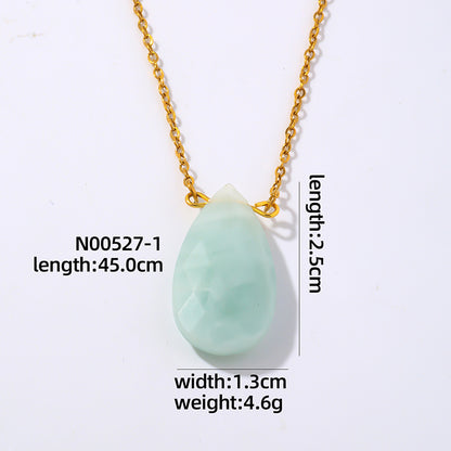 Wholesale Simple Style Oval Water Droplets Stainless Steel Natural Stone Plating Chain Pendant Necklace