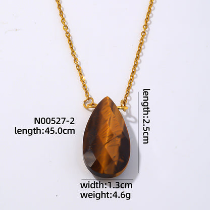 Wholesale Simple Style Oval Water Droplets Stainless Steel Natural Stone Plating Chain Pendant Necklace