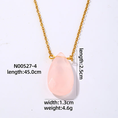 Wholesale Simple Style Oval Water Droplets Stainless Steel Natural Stone Plating Chain Pendant Necklace