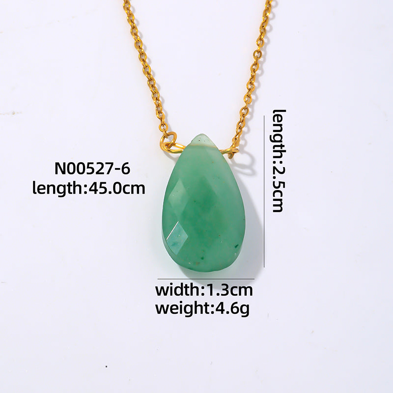 Wholesale Simple Style Oval Water Droplets Stainless Steel Natural Stone Plating Chain Pendant Necklace