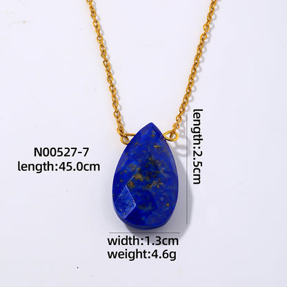 Wholesale Simple Style Oval Water Droplets Stainless Steel Natural Stone Plating Chain Pendant Necklace