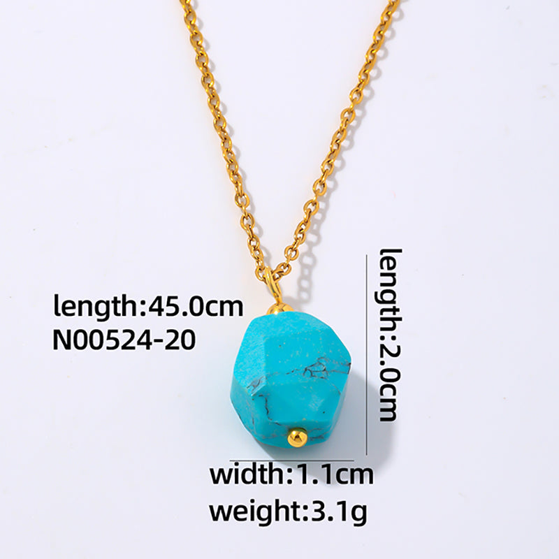 Wholesale Simple Style Geometric Rhombus Stainless Steel Natural Stone Plating Chain Pendant Necklace