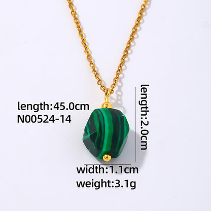 Wholesale Simple Style Geometric Rhombus Stainless Steel Natural Stone Plating Chain Pendant Necklace