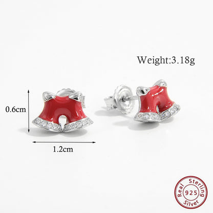 1 Pair Cute Christmas Hat Christmas Socks Epoxy Plating Inlay Sterling Silver Zircon White Gold Plated Rhodium Plated Ear Studs