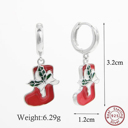 1 Pair Cute Christmas Hat Christmas Socks Epoxy Plating Inlay Sterling Silver Zircon White Gold Plated Rhodium Plated Ear Studs