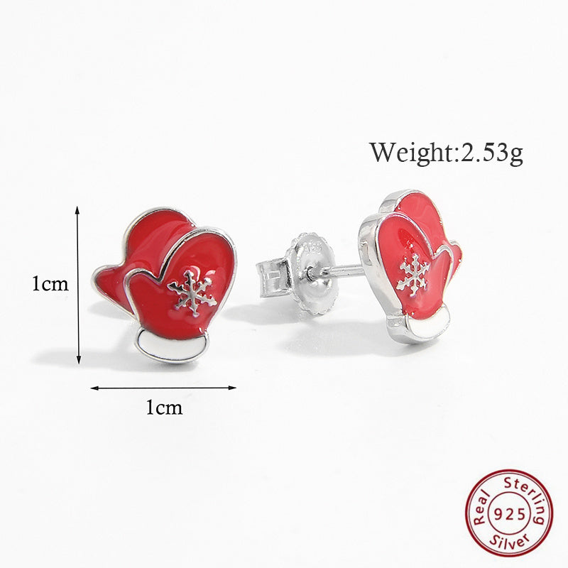 1 Pair Cute Christmas Hat Christmas Socks Epoxy Plating Inlay Sterling Silver Zircon White Gold Plated Rhodium Plated Ear Studs