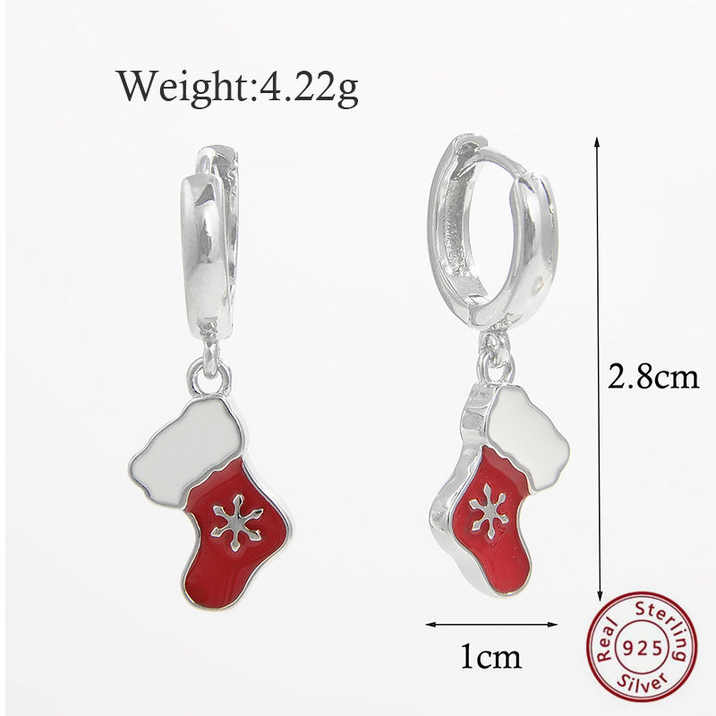 1 Pair Cute Christmas Hat Christmas Socks Epoxy Plating Inlay Sterling Silver Zircon White Gold Plated Rhodium Plated Ear Studs