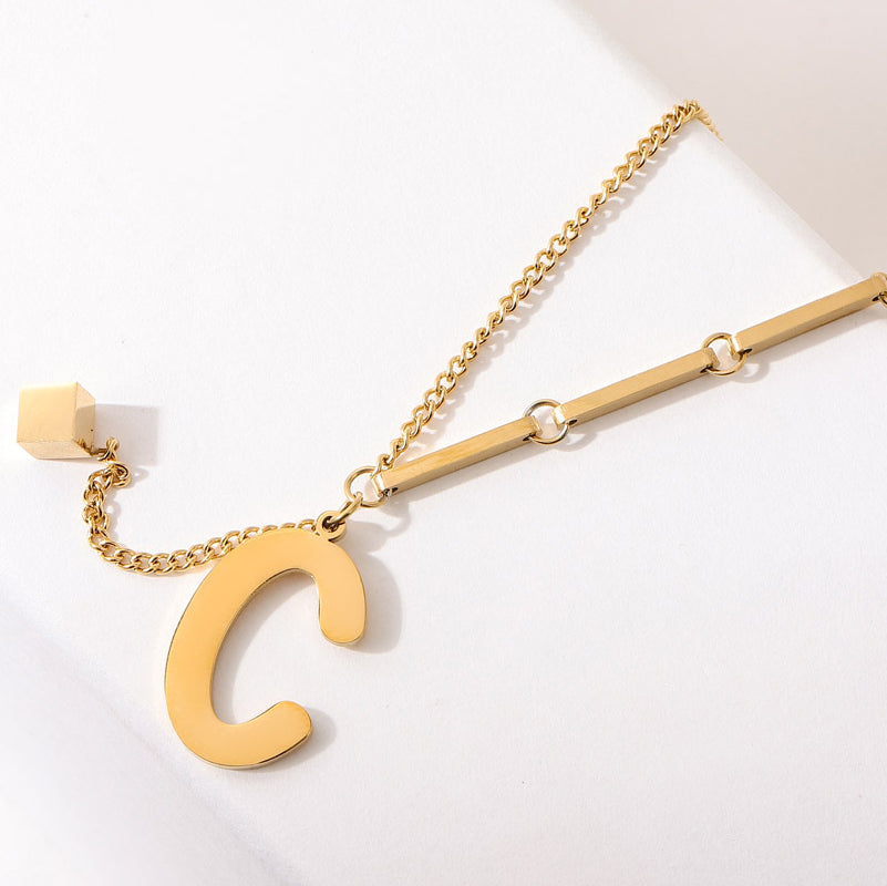 Wholesale Vintage Style Letter Titanium Steel Plating 18k Gold Plated Pendant Necklace